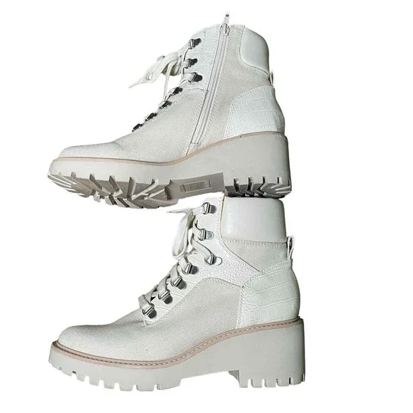 Dolce Vita Hank Canvas Chunky Heel‎ Combat Boots Lace Zip Creme Size 8.5 - Picture 8 of 10